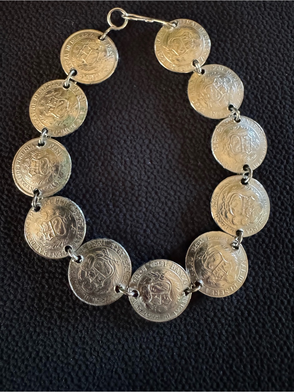 Vintage Peru 5 Centavos Coin Bracelet Silver Tone
